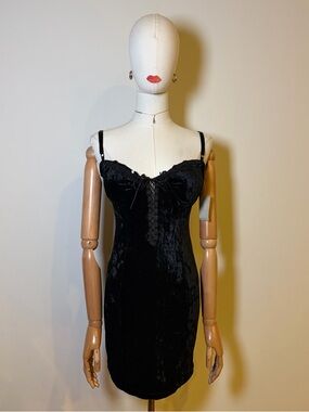 Vintage Tower Black Velvet Lace-Up Mini Dress NWT Size S